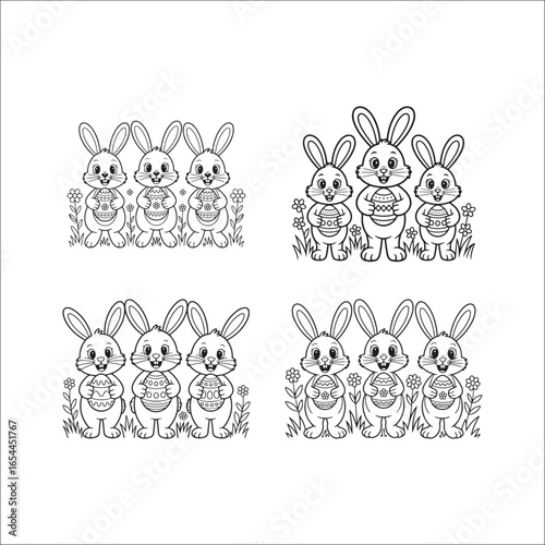 A fun set of cute cartoon Easter bunny and baby cow decorative elements
