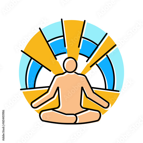 meditation pose radiating waves color icon vector illustration