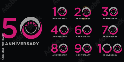 Collection of anniversary logo design. Celebration day special graphic vector symbol concept