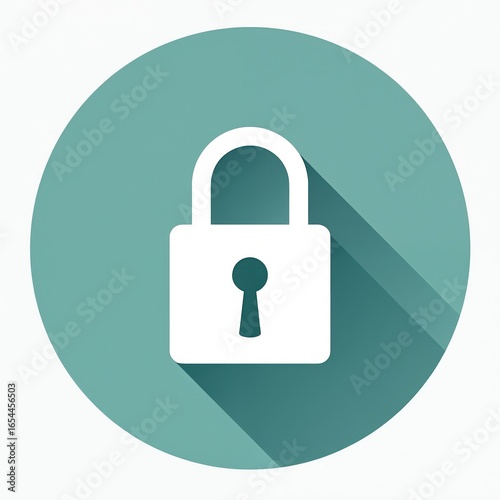Free Download White padlock icon on teal circle background. This symbol represents security, protection, and privacy. Ideal for use in technology, web, and app design, signifying data safety and access control. - GFXLoad