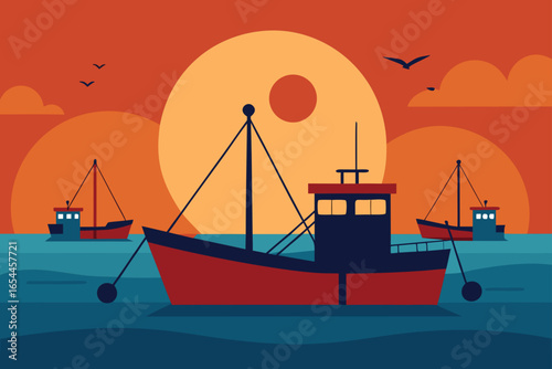 fishing boat at sunset