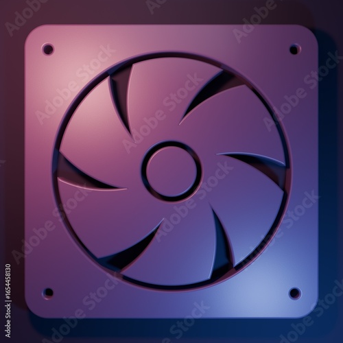 Purple Computer cooler icon isolated on purple-blue background. PC hardware fan. Minimalism concept. 3D render illustration
