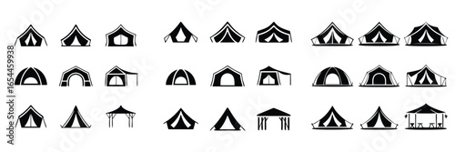 Diverse Black and White Tent Silhouette Collection Camping, Glamping, and Event Structures