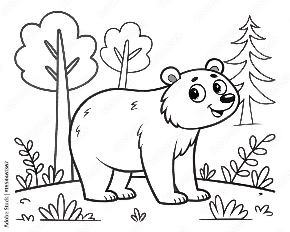 Fototapeta premium Line drawing illustration, Colouring page for kids, hand-drawn illustration of a cartoon, pre-school Colouring page, animal Colouring page, flower Colouring page, adult Colouring page, printables 