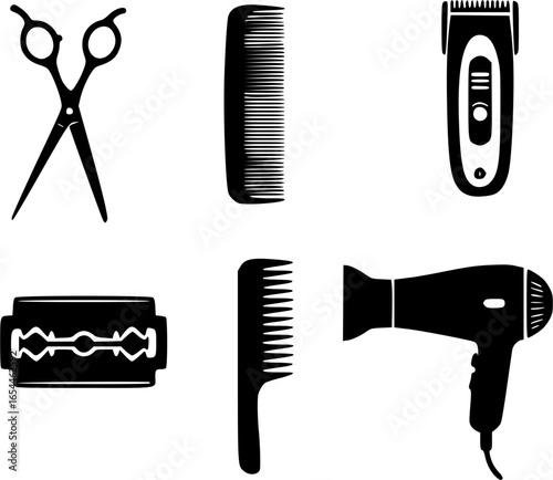 icon set hair comb, salon woman comb, , barber comb, hair brush and comb, For combing and styling hair, hair styling tools, vector illustration on a white background 
