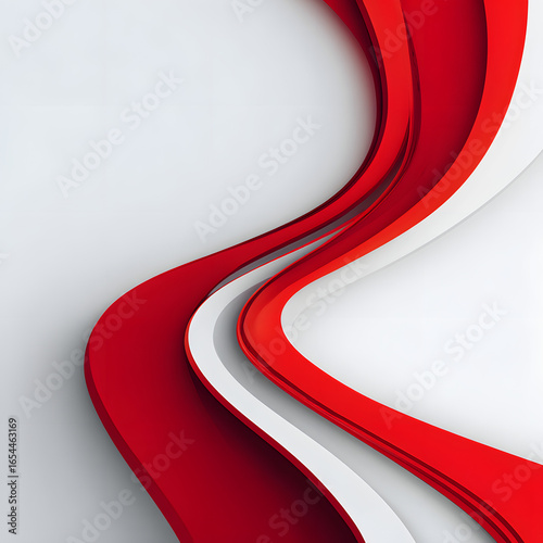 Abstract red and white wavy lines with shadow effect