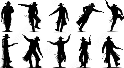 Cowboy boots and western hat, Set of rodeo cowboy Silhouette,Vector illustration. Cowboy boot line art isolated on white background
