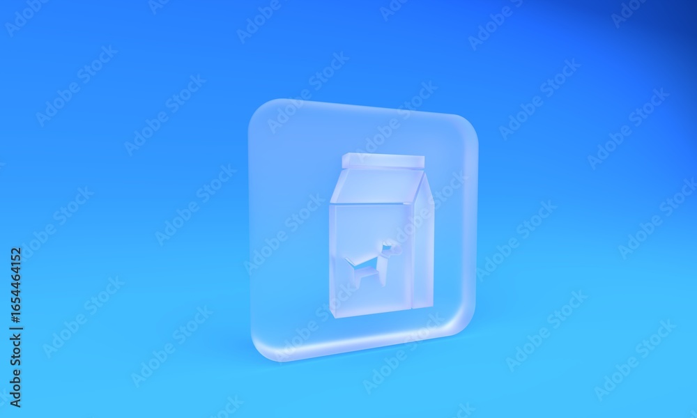 Frosted glass Bag of food for dog icon isolated on blue background. Food for animals. Pet food package. Square frosted glass button. 3D render illustration Frosted glass Bag of food for dog icon isolated on blue background. Food for animals. Pet food package. Square frosted glass button. 3D render illustration