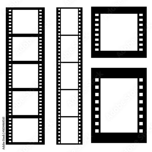 Photography and video elements. Set of film photo reel stripes, full shot reel element, analog photo frame template isolated on white, vector illustration flat.