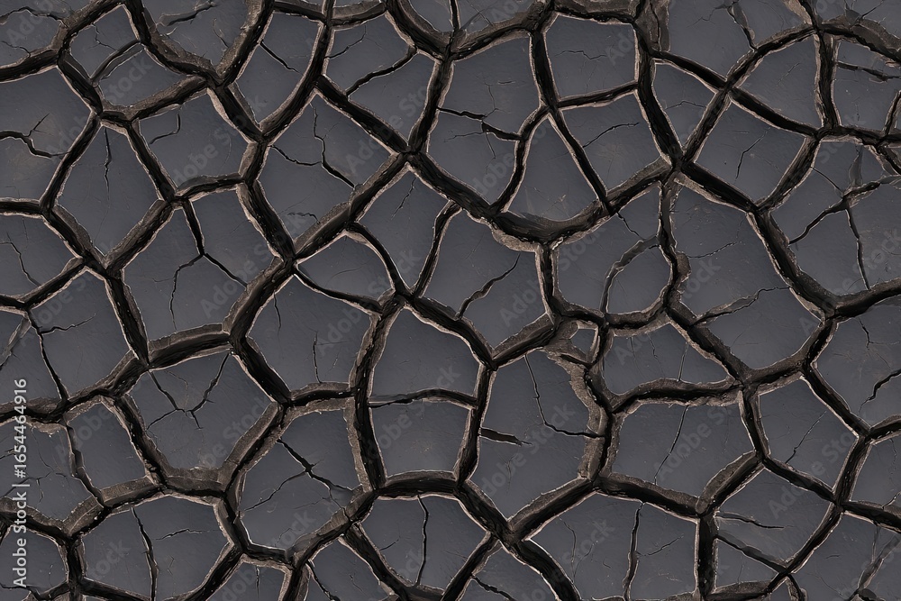 Fototapeta premium Dried, dark earth, cracked in a grid pattern