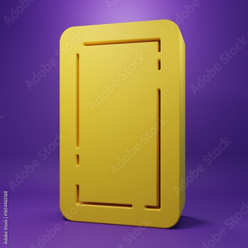 Yellow Playing card back icon isolated on purple background. Casino gambling. Minimalism concept. 3D render illustration