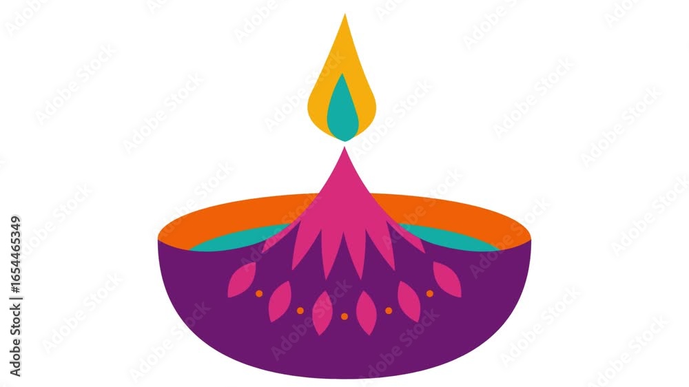 Colorful Diwali Oil Lamp Flat Design Animation On White Background