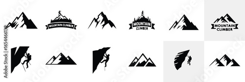 Mountain Climbing Logo Designs Silhouette Vectors of Mountaineers, Mountain Ranges, and Climbing Rocks Graphics