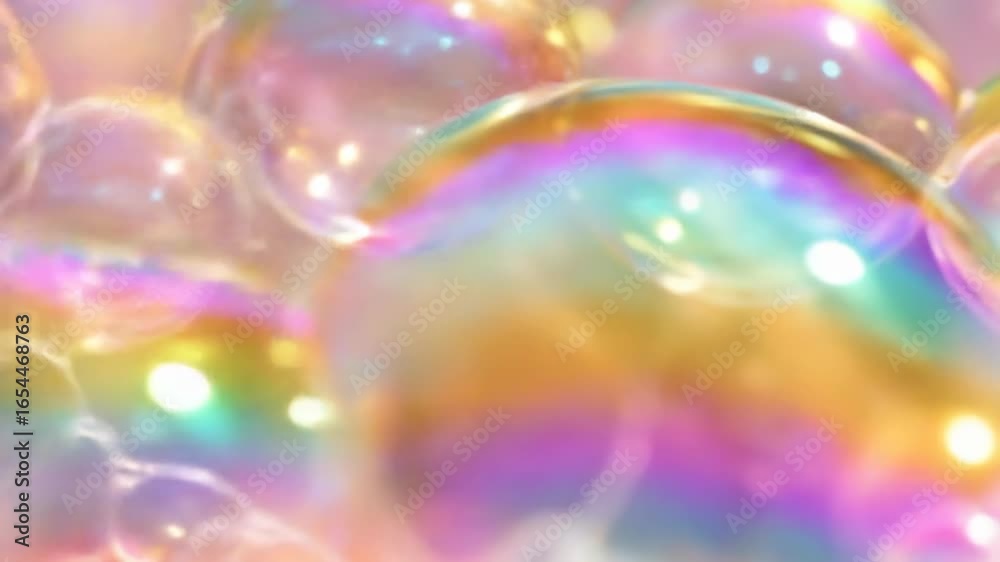 Iridescent bubbles floating gently in soft light Iridescent bubbles floating gently in soft light