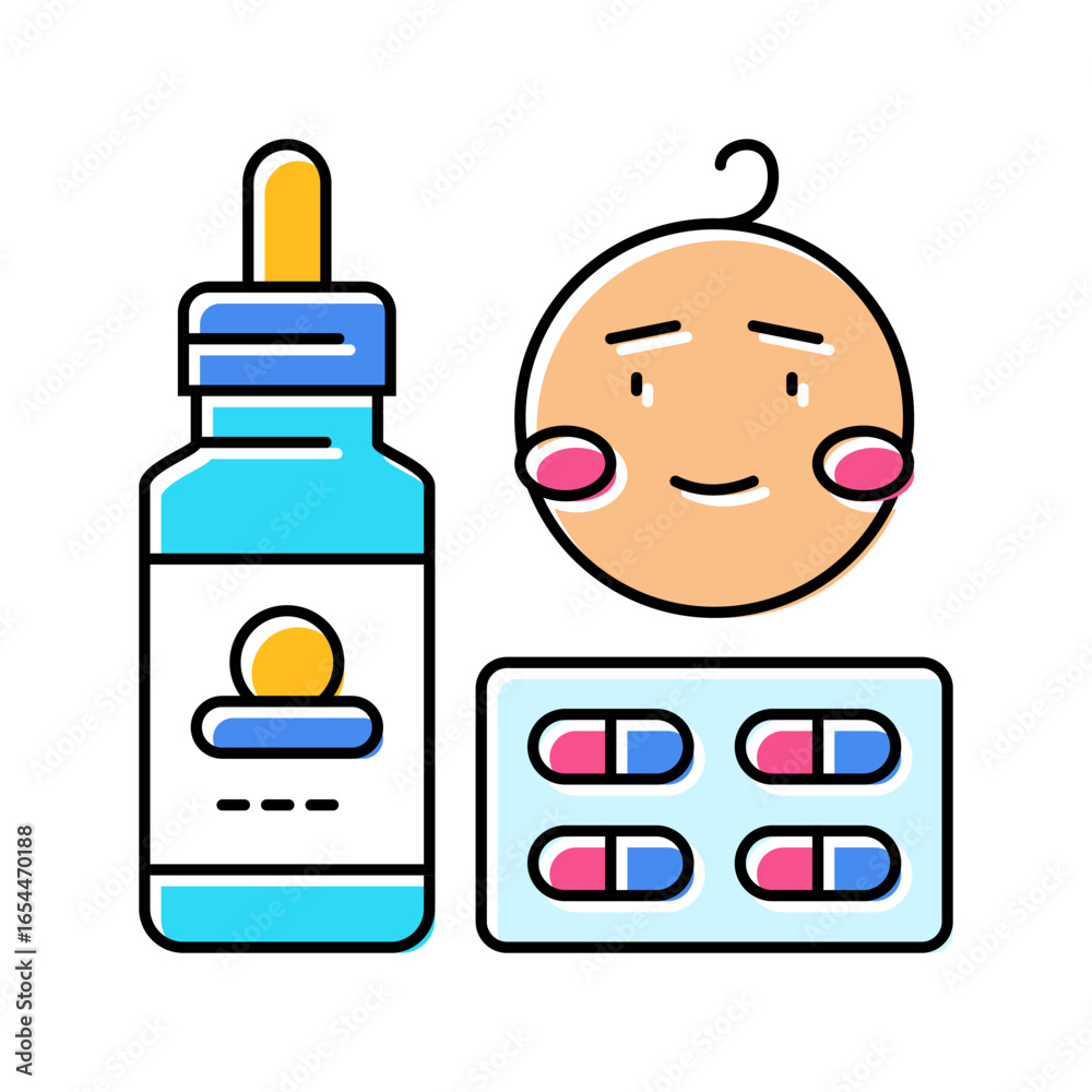 Obraz premium pediatric medication child care nurse color icon vector illustration