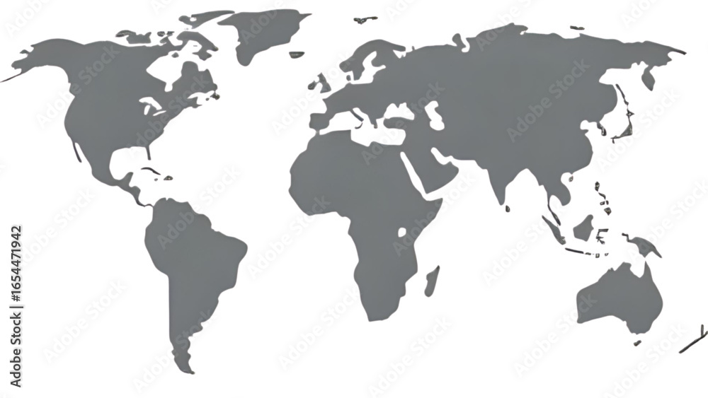 Obraz premium A simple, gray-scale outline of the world map, showing continents and oceans.