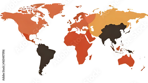 A stylized world map showing continents with varying shades of brown and orange.