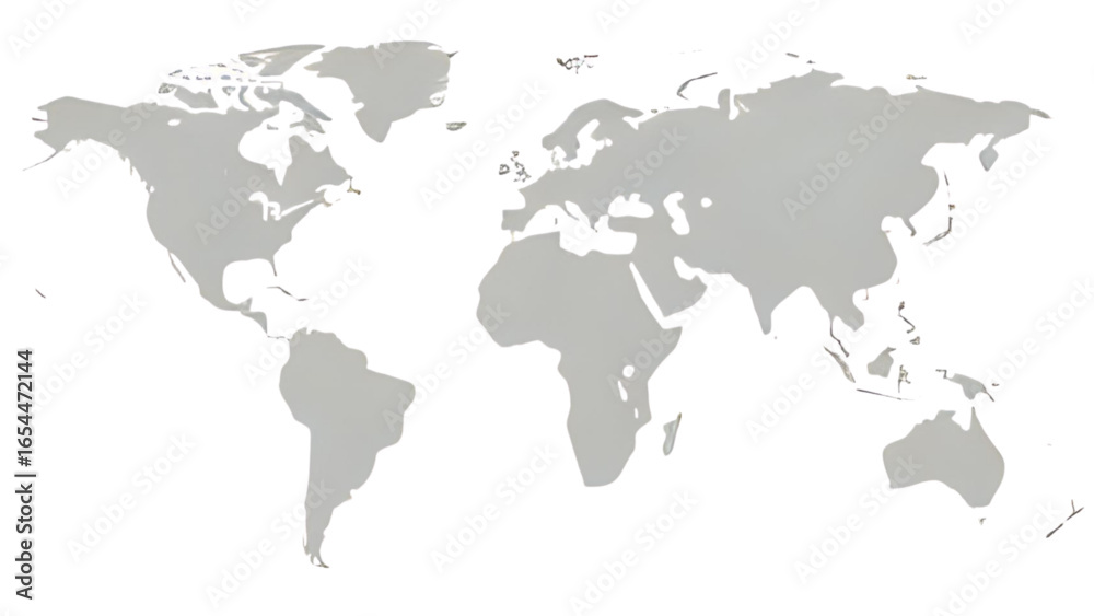 Naklejka premium A simplified, grey world map depicting the continents and oceans, isolated on a white background.