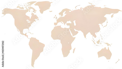 A simple, beige-colored world map, showing continents and oceans, isolated on white.