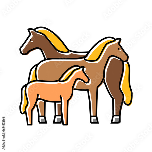 family horse breeding color icon vector illustration
