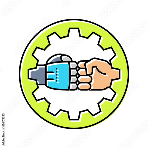 human robot collaboration industry 5 color icon vector illustration