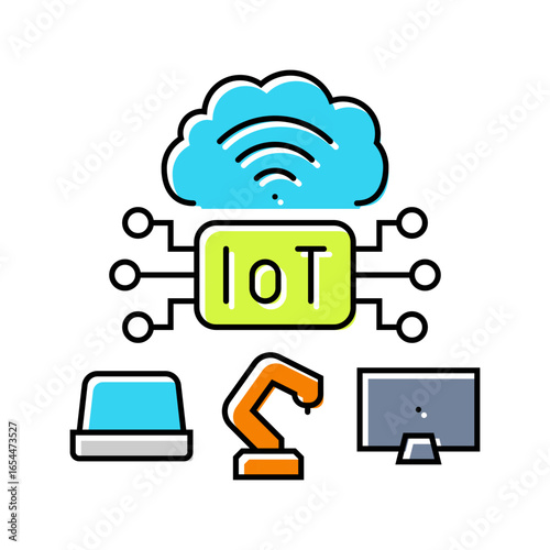 internet of things iot industry 5 color icon vector illustration