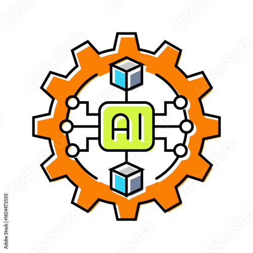 artificial intelligence ai gear industry 5 color icon vector illustration