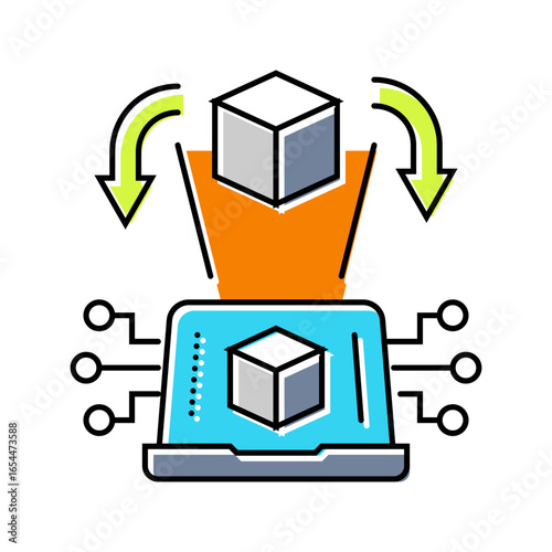 digital twin technology industry 5 color icon vector illustration