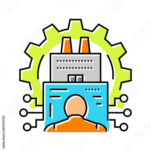 digital manufacturing industry 5 color icon vector illustration