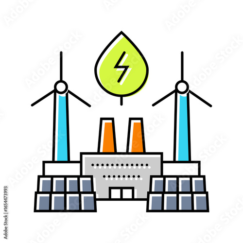green energy integration industry 5 color icon vector illustration