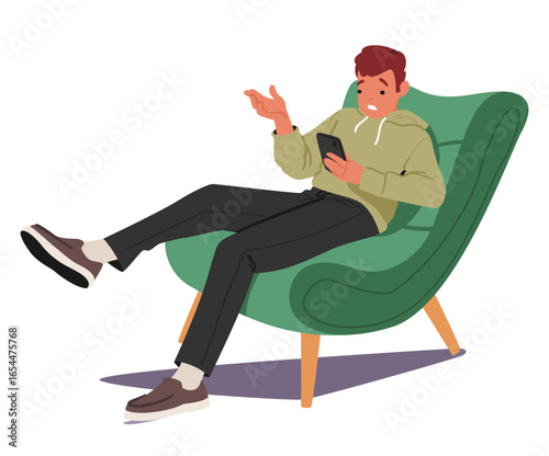 Confused teenage boy having video call talking about emotional stress with psychologist online