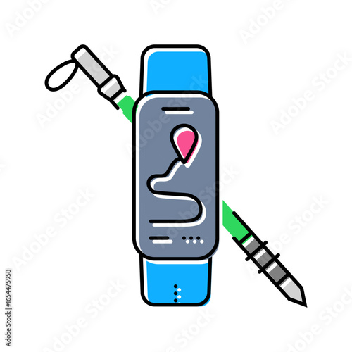 fitness tracker pole nordic walking color icon vector illustration
