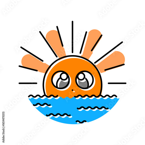 shy cute sun character color icon vector illustration