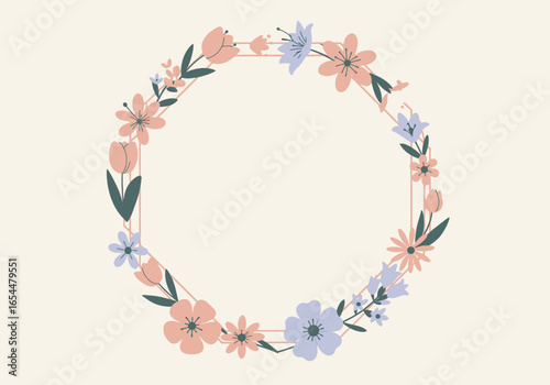 Pastel Floral Wreath with Geometric Frame.