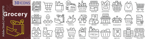 Grocery Icon Set in Line Style with Editable Stroke for Shopping, Food, Supermarket, and Retail Store