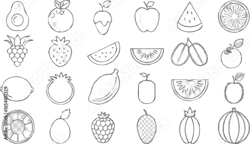 Fresh fruit outlines for vibrant designs, create a healthy lifestyle visual with tropical, citrus elements
