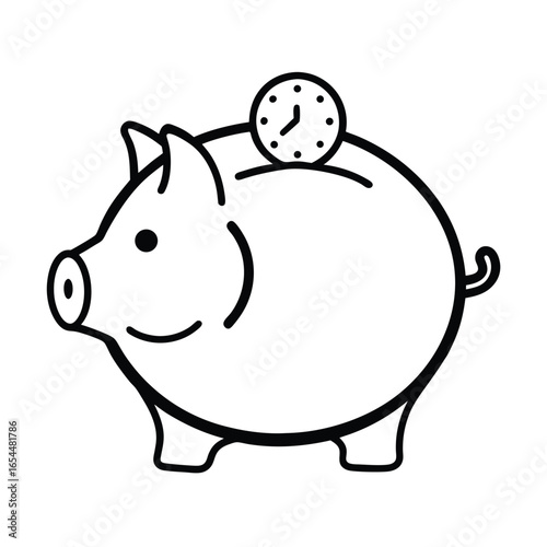 Piggy Bank with Time Clock Line Art