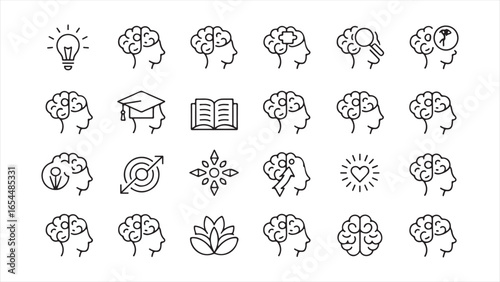 Brain and Mind Concept Icons head thinking