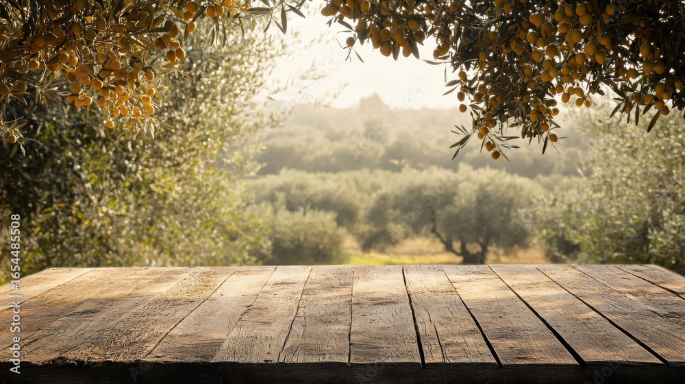 custom made wallpaper toronto digitalRustic Wooden Table Olive Grove View.