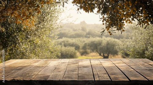 Rustic Wooden Table Olive Grove View.