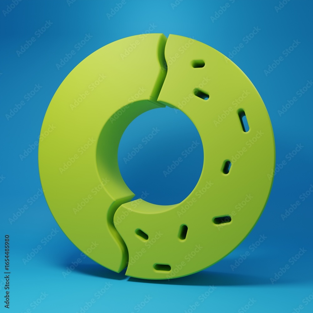 Naklejka premium Green Donut with sweet glaze icon isolated on blue background. Minimalism concept. 3D render illustration