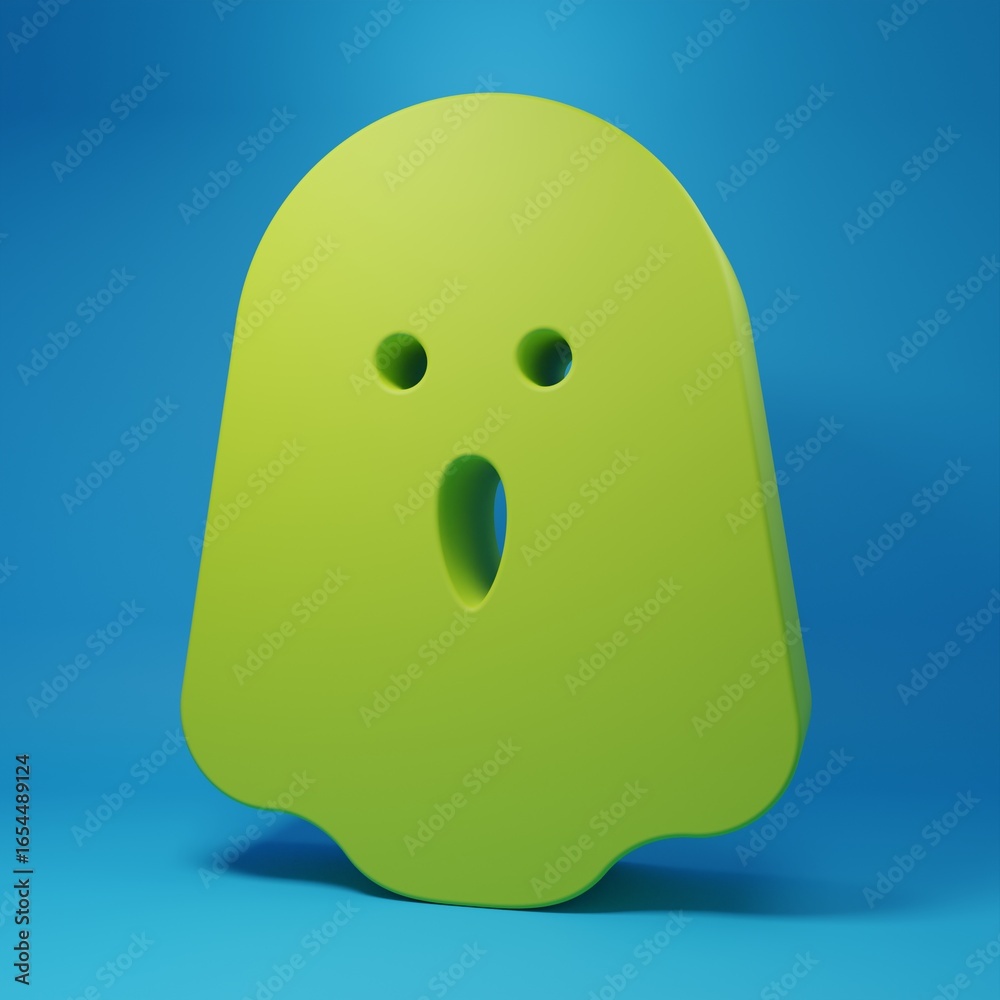 Fototapeta premium Green Ghost icon isolated on blue background. Happy Halloween party. Minimalism concept. 3D render illustration