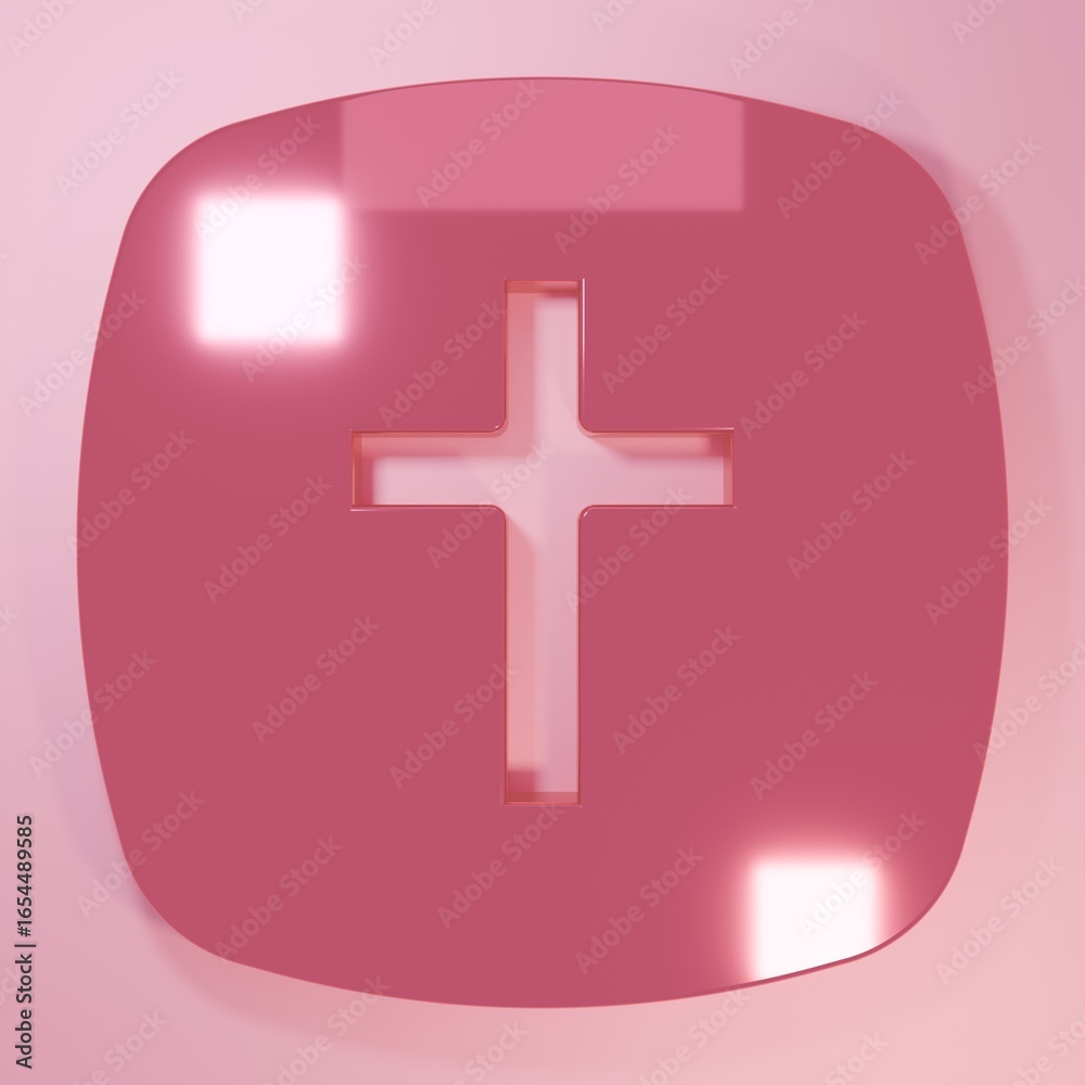Fototapeta premium Pink Christian cross icon isolated on pink background. Church cross. Minimalism concept. 3D render illustration
