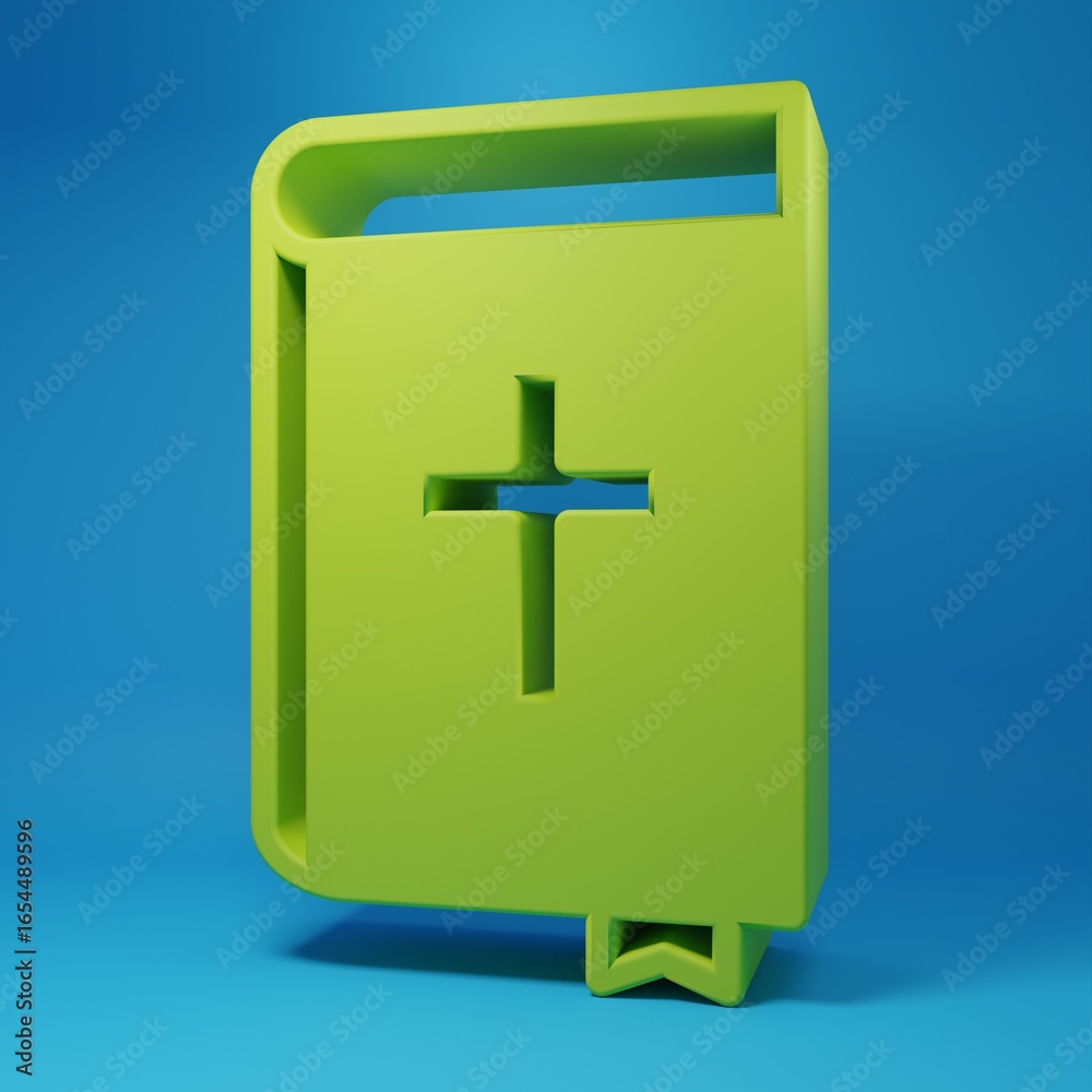 Obraz premium Green Holy bible book icon isolated on blue background. Minimalism concept. 3D render illustration