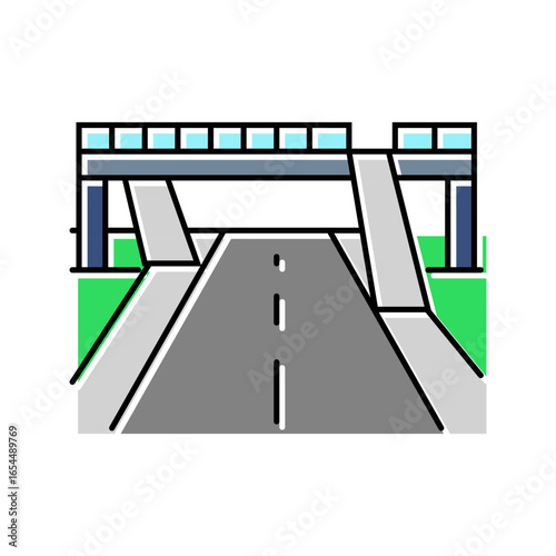 pedestrian bridge highway road color icon vector illustration