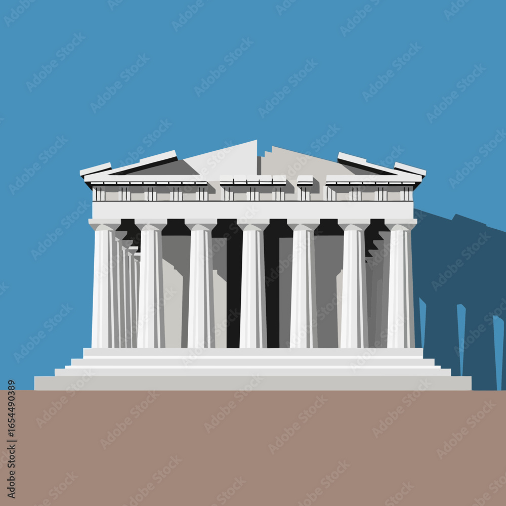 Obraz premium White ancient temple with columns against a blue sky.