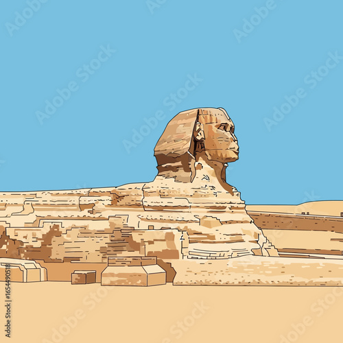 Ancient stone sphinx sculpture in a desert landscape.
