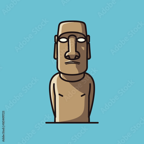 Stone statue on a blue background.