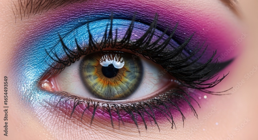Obraz premium Close-up of eye with vibrant, colorful makeup