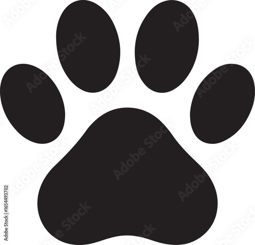 Bold vector illustration of a black paw print logo with claws and text